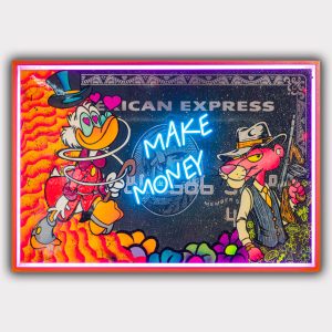 Cuadro Pop Art “American Express – Make Money” de JoGis Art, obra original pintada a mano con colores fluorescentes y estilo urbano.